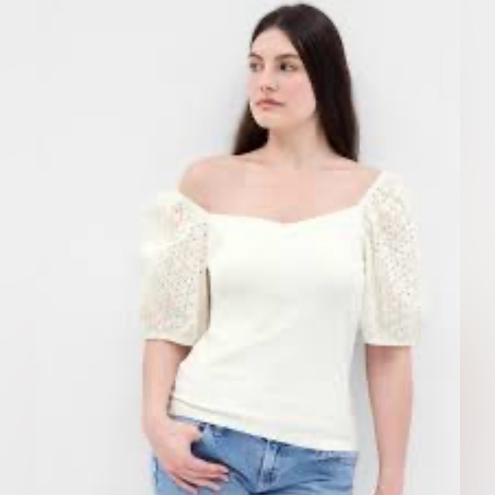 NWT Modern Eyelet Puff Sleeve Sweetheart T-Shirt - Picture 4 of 7